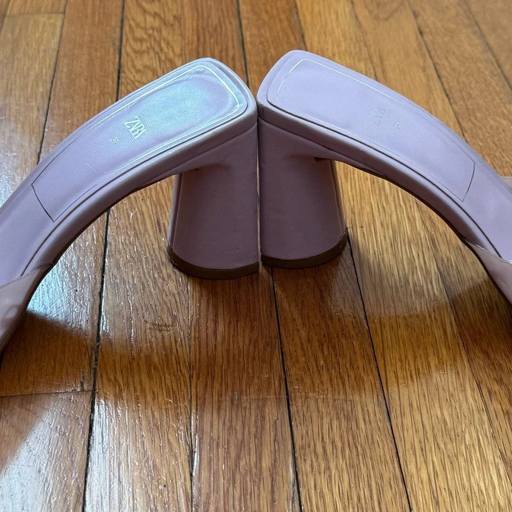 Zara Blush pink translucent front square toe block Heel sandals wedge, size 8.5